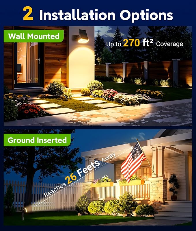 LETMY Solar Lights Outdoor Waterproof IP65, 6 Pack Solar Spot Lights Outdoor with 14 Big LEDs, 2-in-1 Wall Lights & 2 Modes Solar Landscape Spotlights for Pathway Yard Decor Garden Gifts (Warm White)