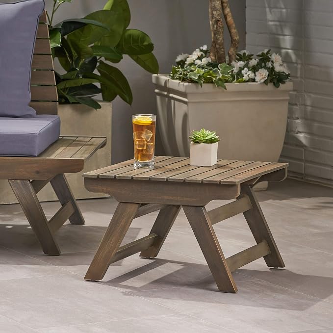 Great Deal Furniture Kailee Outdoor Wooden Side Table, Gray Finish