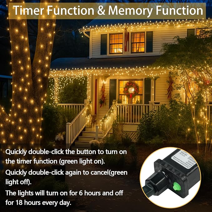 300 LED String Lights, 99FT Extra-Long Christmas Lights Outdoor Indoor | Warm White, 13 Modes, Timer, Clear Wire Waterproof Twinkle Fairy Lights Plug in for Bedroom Classroom Patio Xmas Tree Decor