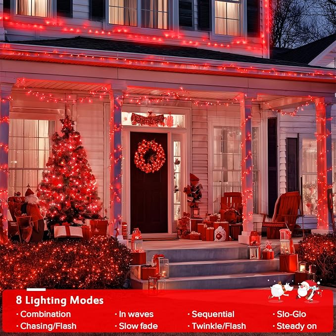 JMEXSUSS 150 LED Connectable Red Christmas Lights Indoor Outdoor Waterproof | 59 Ft Red Halloween String Lights Plug in, 8 Modes Twinkle Fairy Light for Bedroom Patio Party Tree Holiday Xmas Decor