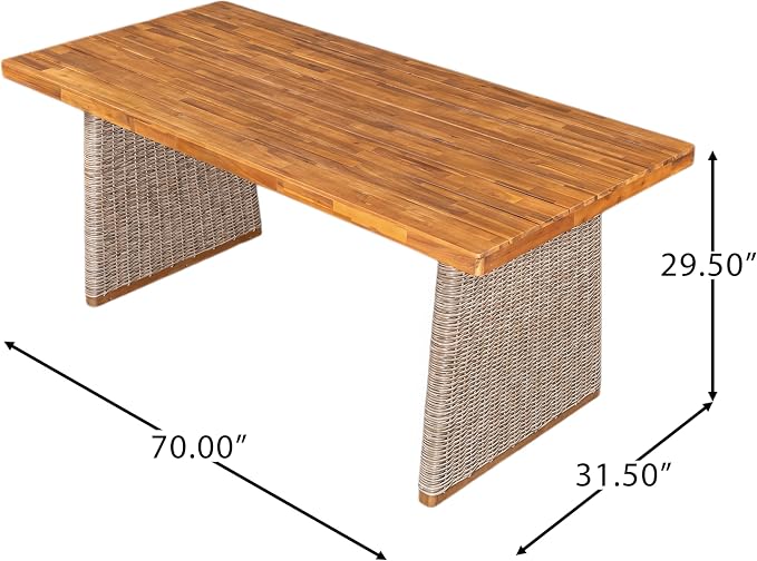 Christopher Knight Home Xavi Patio Acacia Wood Dining Set, Outdoor Side Table and Chairs Set with Slatted Panel Design and Handwoven Rattan Legs, Outdoor Furniture Set for Garden, 3 pcs, Brown + Teak