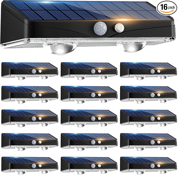 kolpop Warm White Solar Fence Lights Outdoor,16 Pack Fence Lights Solar Powered with Motion Sensor,IP65 Waterproof,3 Modes LED Solar Lights for Patio,Backyard,Railing,Wall,Nighttime,Party