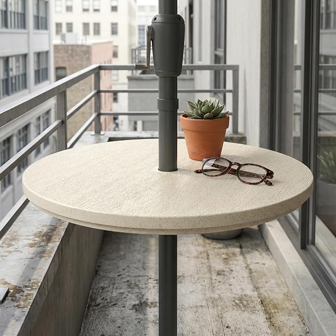 2PCS Umbrella Table Tray, Small Outdoor Sand Table with 1.6 Inch Umbrella Hole, 14.8 Inch Umbrella Tray, Portable Tabletop for Beach, Backyard, Pool, Beige