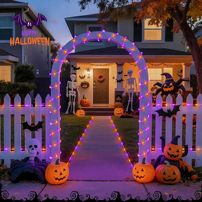 JMEXSUSS 66 ft 200 LED Orange and Purple Halloween Solar Lights | Purple Christmas Rope Lights Outdoor Waterproof, Orange Halloween Lights for Halloween Fall Party Tree Christmas