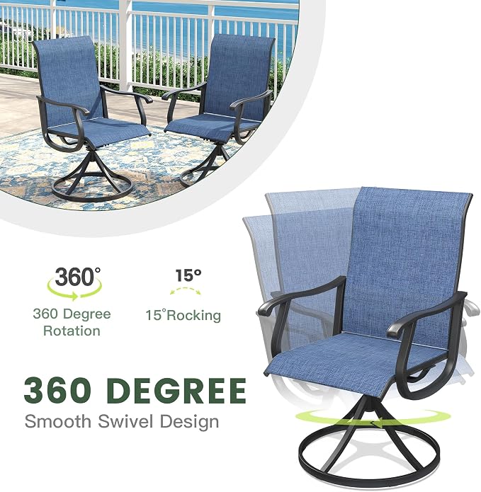 Outdoor Dining Set for 2, 28" Metal Square Outdoor Dining Table and Sling Patio Swivel Chairs, 3 Pieces Patio Table and Chairs Set for Garden Backyard, Dark Blue and Black