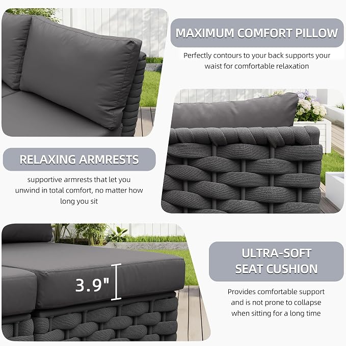 TWT 4 Piece Patio Furniture Set, All Weather Outdoor Sectional Sofa with Coffee Table, Modular Conversation Couch Set, Weather Resistant for Backyard, Porch, Garden, Poolside, Balcony, Dark Grey