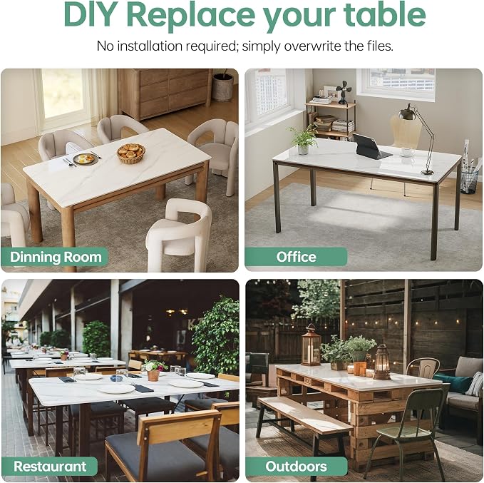 Rectangle Table Top,55.1” x 27.6” White Sintered Stone Tabletop, DIY Replacement & Cover Marble Desktop, Scratch & Wear Resistant, Easy to Clean, Suitable for Indoor & Outdoor