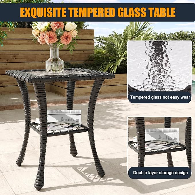 5 Pieces Outdoor Wicker Patio Swivel Rocking Chairs, All Weather Wicker Conversation Set with Side Table