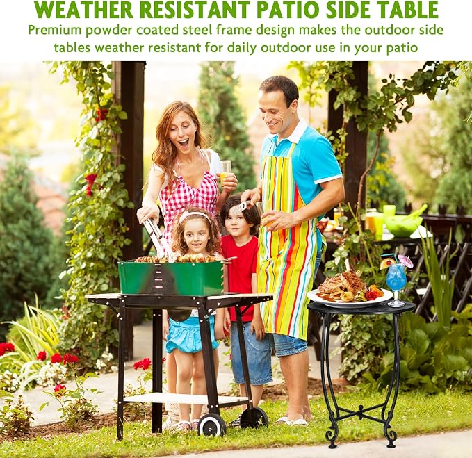 2 Pack 14 Inch Outdoor Side Tables for Patio, Weather Resistant Round Coffee Table,Plant Stand,Small Round Outdoor End Table for Patio,Yard Porch Balcony Garden