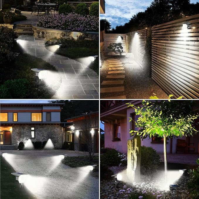 8 Pack Solar Spot Lights Outdoor Waterproof, Landscape Spotlights | Cool White, Solar Powered, Auto On/Off, Lighting for Outside Pathway Yard Lawn Flag Garden Walkway Pathway