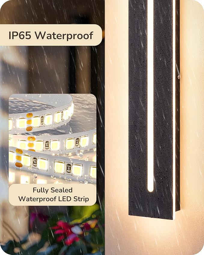 EDISHINE Upgraded 2pcs 39.4" LED Outdoor Wall Light, Linear Modern Sconce | 3CCT, 10%-100% Dimming, IP65 Waterproof, Memory Function, Long Exterior Wall Sconce for Garage, Door, Porch, Entryway