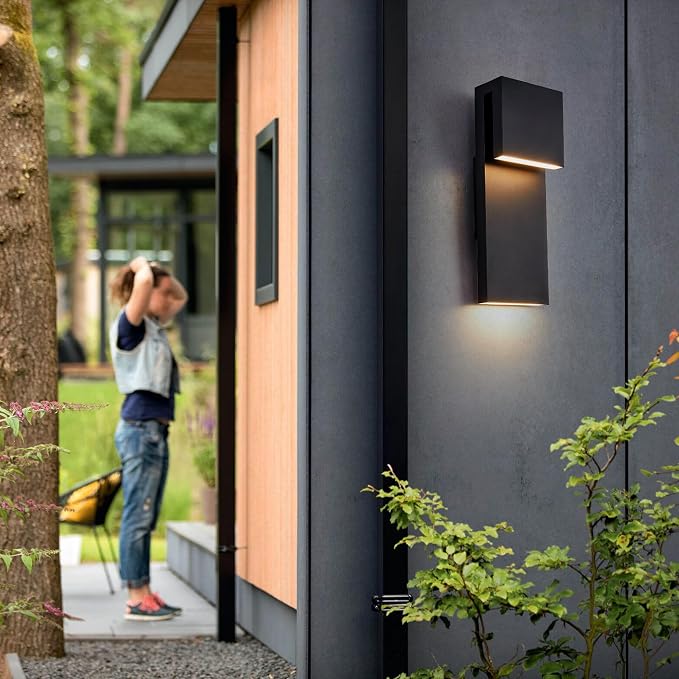 Tarentlight Modern LED Outdoor Wall Sconce 17W Integrated LED Outdoor Wall Mount,Anti Rust Textured Black Suit for Wet Locations and All Rooms,Easily Installed in Any Direction.Bulb Included.