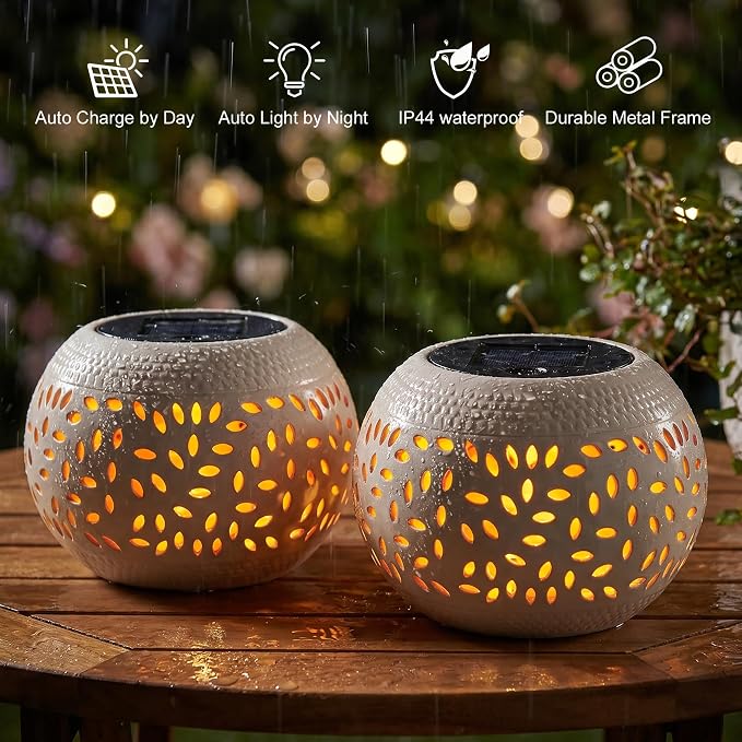Solar Table Lights Outdoor Waterproof Dancing Flickering Flame Solar Lantern | Solar Lantern Decorative Metal Desktop Lamp for Gifts for Women Outside Garden Yard Patio & Indoor Tabletop Decor