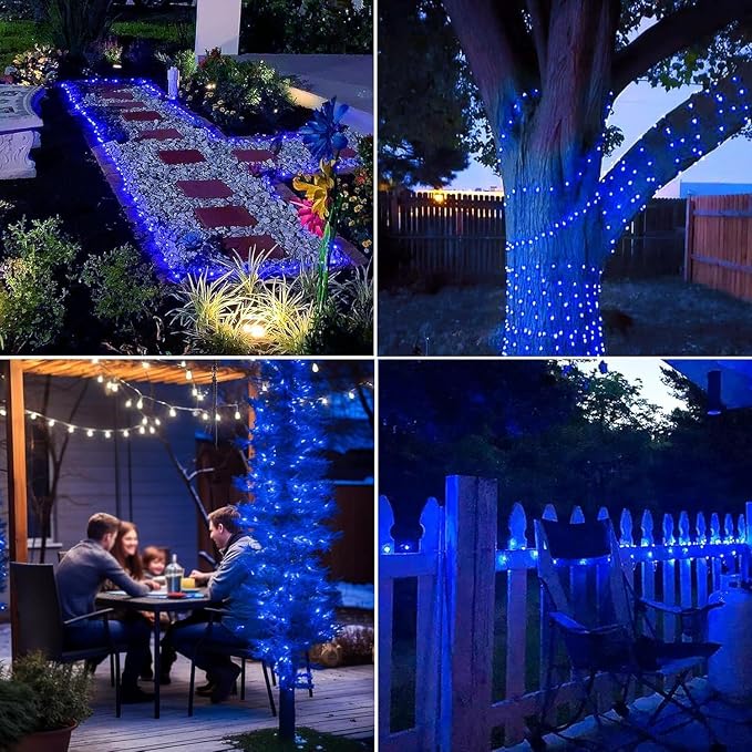 Lomotech Solar Fairy Lights Outdoor, 2 Pack Total 66ft 200 LED,Blue | Solar String Lights Waterproof 8 Modes Twinkle Lights for Outdoor, Patio, Garden, Yard, Party, Wedding, Tree Decoration