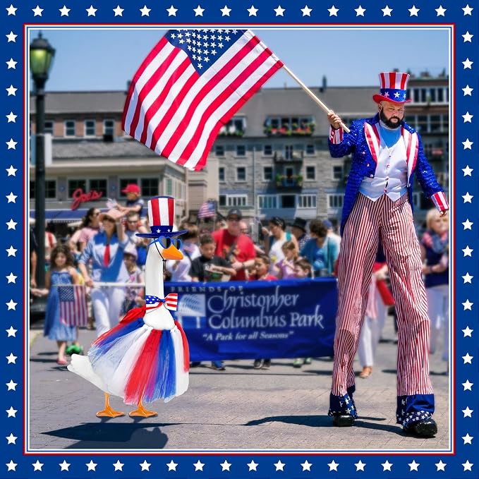 Independence Day Goose Outfit,4th of July Porch Goose Outfits for Outdoor | Porch Goose Outfits,Goose Outfit with Sunglasses & Tie,Goose Clothes Costumes,Duck Outfit for Party Patio Yard Lawn
