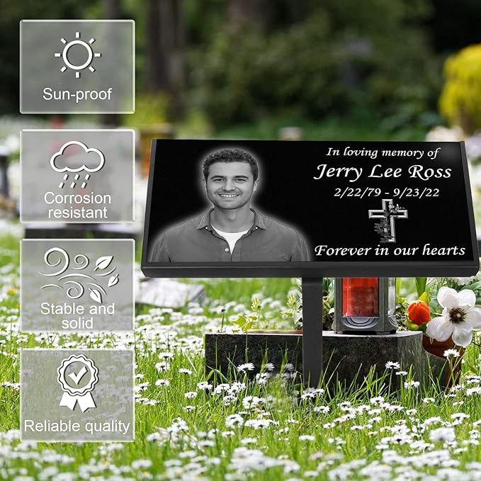 Personalized Memorial Stones,headstones for Graves,Grave Markers for Cemetery for Humans,Black Granite Headstone,Grave Marker,Cemetery headstones,Outdoors Grave Plaques