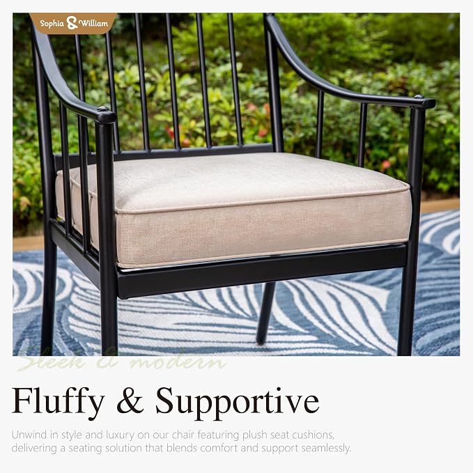 Sophia & William Swivel Rocker Chairs, Set of 6, 360° Swivel, Wrought Iron | Steel, Padded Cushions, E-Coated, All-Weather