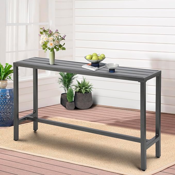 Outdoor Patio Counter Height Bar Table, 63" Rectangle for Patio, Garden, Yard, Balcony, Poolside