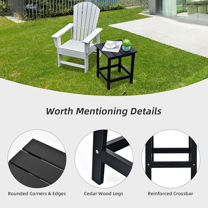 Tangkula Square Outdoor Side Table, Adirondack Table, Outdoor Indoor Chairside End Tables, Weather Resistant, Patio Side Table for Lawn Garden Balcony Backyard Living Room (2, Black-Square)