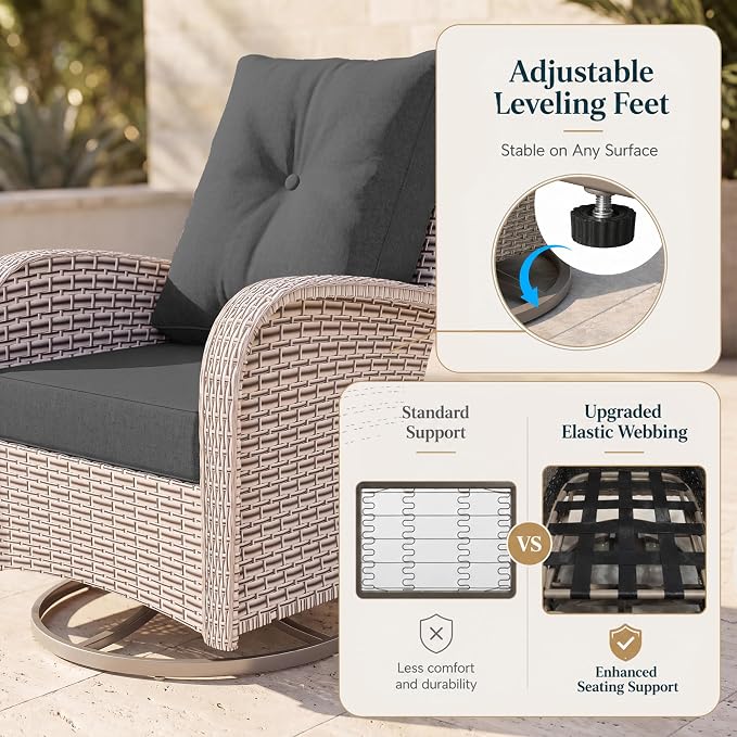 9-Piece Patio Furniture Set, Outdoor Swivel Rocking Chairs Set with 55,000 BTU Fire Pit Table,All Weather Conversation Set for Porch Poolside Balcony