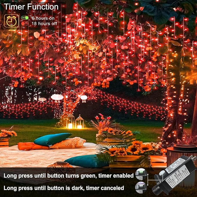 Red Christmas Lights Outdoor, 33ft 400 LED Icicle Lights for Outside | Clear Wire Connectable Twinkle Light with 8 Modes Timer Plug in Waterproof for Window Party Wedding Holiday Decorations