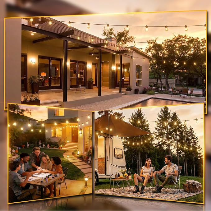 addlon 72FT LED Outdoor String Lights, Waterproof Dimmable Bulbs for Patio | UL Listed, Remote Control. Shatterproof Edison Bulbs, Timer, Linkable, 2700K Warm White. For Backyard, Pergola, 2-Pack*36FT.