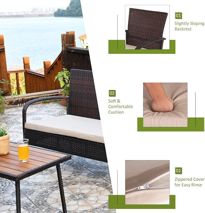 COSTWAY 8PCS Patio Rattan Furniture Set Outdoor Conversation Set Coffee Table w/Cushions