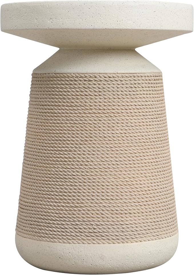 Christopher Knight Home 18.11" H Simulated Rattan and Stone MGO Side Table Sculptural Tapered End Table Indoor Outdoor Living Room Patio Balcony Decor Accent Table, Natural Wood