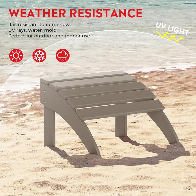 Costaelm Lakeview 4-Piece Outdoor Patio HDPE Adirondack Chairs with Ottomans and Cup Holder Set, Weathered Wood