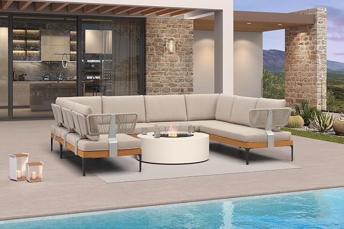 PURPLE LEAF Patio Furniture Set Outdoor Sectional Sofa with Removable Cushions and Pillows Wicker 8 Pieces U-Shaped Couch Modern Conversation Sets for Balcony Yard Garden Poolside, Oatmeal Greige