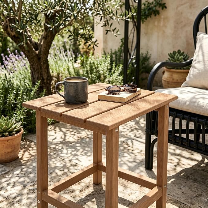 Kromax Outdoor Side Table, Adirondack Square Patio Table, Easy Maintenance & Weather Resistant, HDPE End Tables for Backyard, Pool, Patio, Porch, Brown