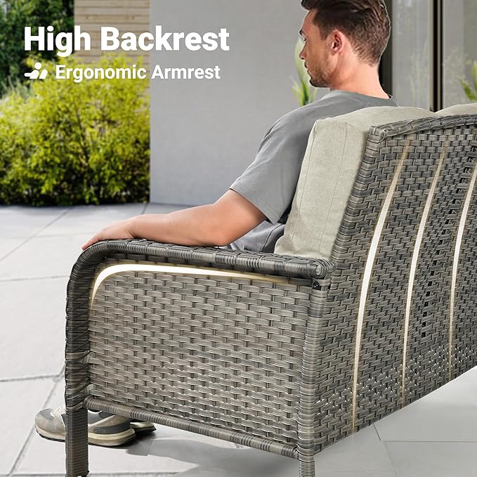 ovios 2-Piece Patio Furniture Set, Outdoor Wicker Sofa with Chairs, High Back Rattan Chair with Comfy Cushions for Porch Yard Deck, Beige