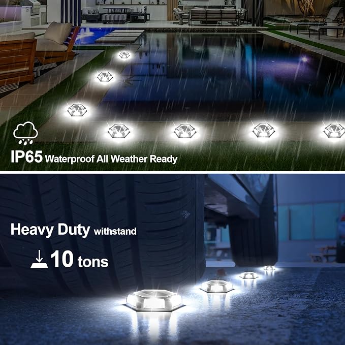 Solar Dock Lights Driveway Deck Lights - 24 Packs Waterproof Outdoor LED Aluminum Dock Lighting Warning Step Light for Driveway Sidewalk Garden Pathway Yard (White)