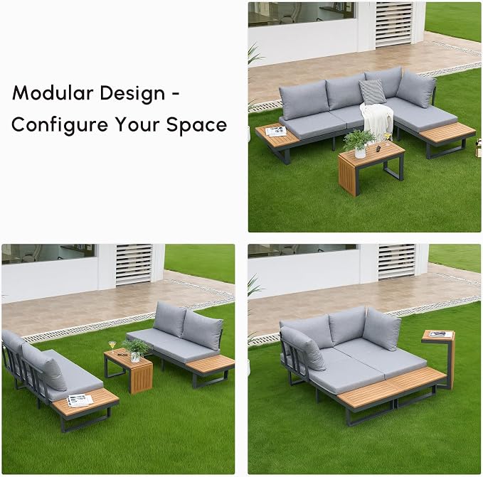 homary 4-Seater Outdoor Conversation Set for Gardens, Decks, and Backyards | Weather-Resistant Patio Sectional Furniture with Cushions and Built-In Side Tables for Gardens, Decks, and Backyards