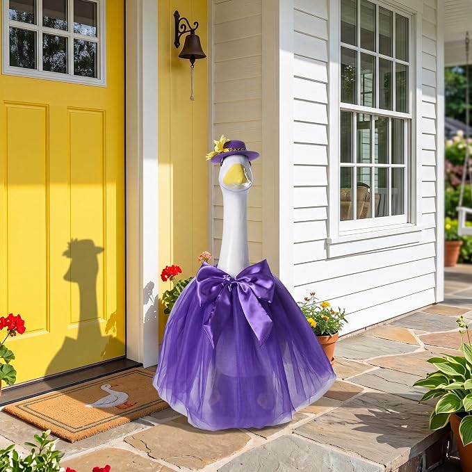 Porch Goose Outfit Set with String Lights for 23" Goose Statue Decor