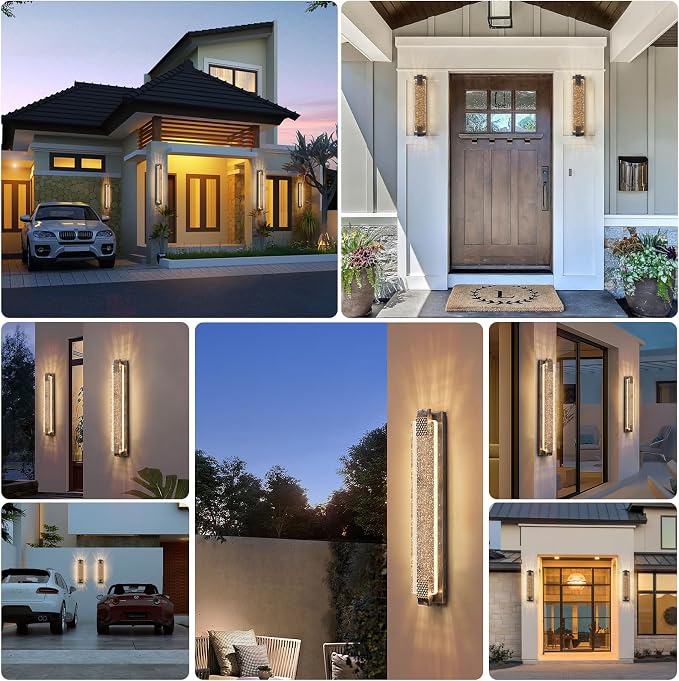 camuucci Dusk to Dawn Outdoor Wall Light,Sparkling Glow Porch Sconce | IP65 Waterproof Exterior LED Wall Light,Bubble Acrylic Design,31.1-Inch Front Door Light for Porch Patio,Bronze