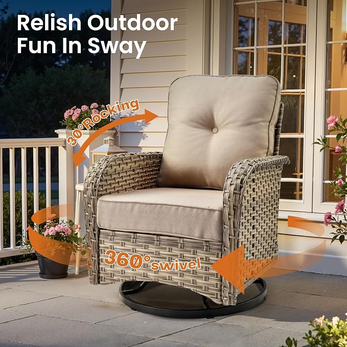 ovios 8 Piece Patio Sectional Furniture with Swivel Rocking Chairs, Rattan Wicker Coversation Couch Set, Outdoor Sofa Set for Outside Porch Balcony Backyard Pool, Beige