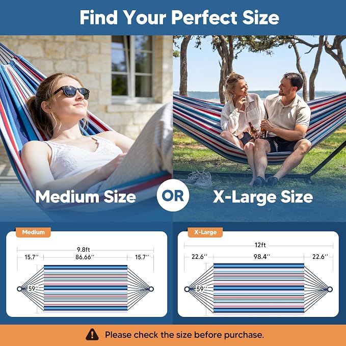 SUNCREAT Hammock Replacement for Stand, Double Hammock Without Stand, Ocean Stripes