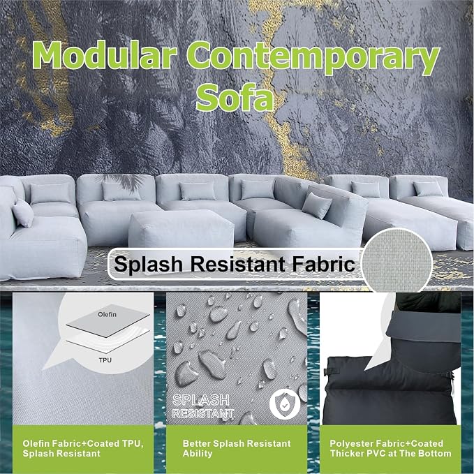 Dineli ANNYH Patio Eraclea 9PCS Outdoor Furniture Sectional Conversation Set - 2 Lounger 4Middle 2 Corner 1 Ottoman/Coffee-Expansion Foam Filling Chairs. Unique Modular Contemporary Sofa (Cloud Gray)