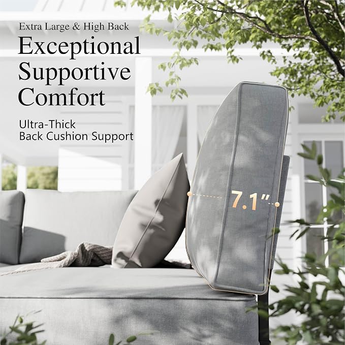 Sophia & William Outdoor Sectional Sofa, 8 Piece Metal Patio Furniture Set, Modular Patio Conversation Set-2 x Single Sofa with Side Table, 4 x Single Chairs, 1 x Loveseat, 1 x Tea Table