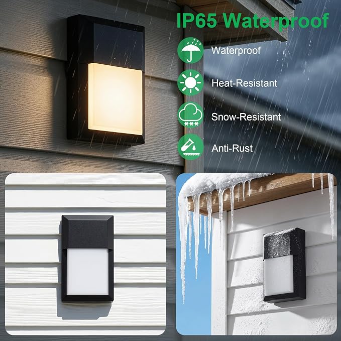 Outdoor Porch Light, LED Wall Sconce, Rustproof Aluminum | Modern Exterior Wall Light Fixture for House, Patio, Garage, 12W 1000 Lumen, Waterproof, 3000K, Black, 1 Pack