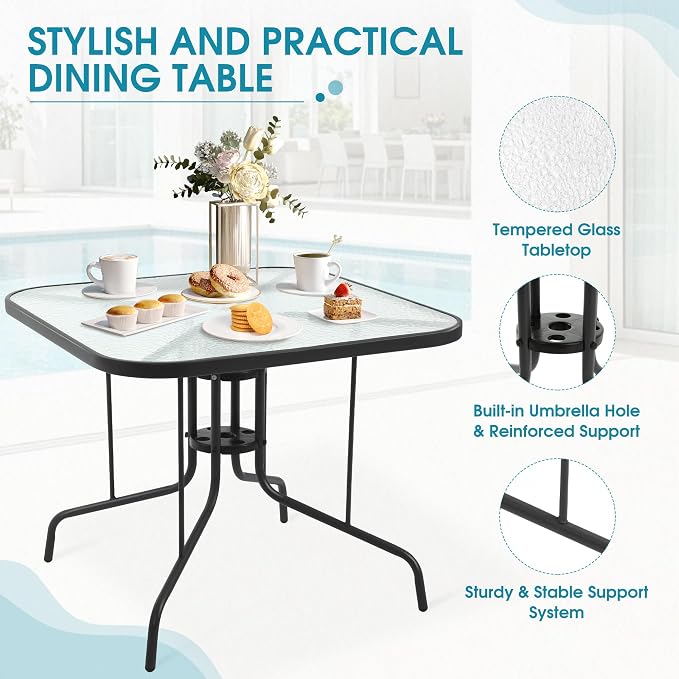 5 Piece Patio Dining Set with Wider 24.4" Stackable Chairs, Outdoor Dining Set for 4 with 36"*36" Table, Black Metal Frame and Gery Textilene