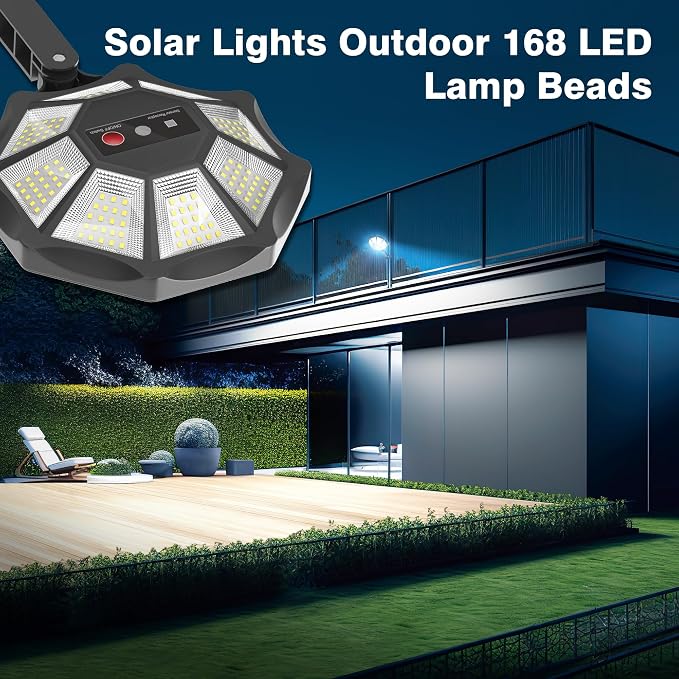 OKPRO Solar Lights Outdoor, 168LED 6500K Flood Light Dusk to Dawn | 8 Sides Solar Outdoor Lights with Motion Sensor, IP66 Waterproof Solar Street Lights Outdoor for Yard, Pools(2 Pack)