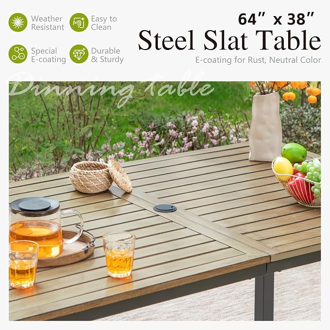 Sophia & William 7 Pieces Patio Dining Set,64" Rectangle Metal Table with Umbrella Hole,Swivel Chairs with Seat Cushions, Outdoor Conversation Furniture for Porch Backyard Balcony Deck