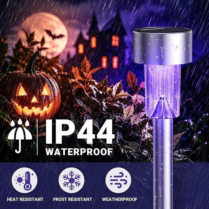 GIGALUMI Solar Halloween Lights Outdoor Waterproof 12-Pack Halloween Decor | Auto dusk-to-dawn on/off, ideal for yard lawn pathway patio walkway, creepy holiday night ambiance