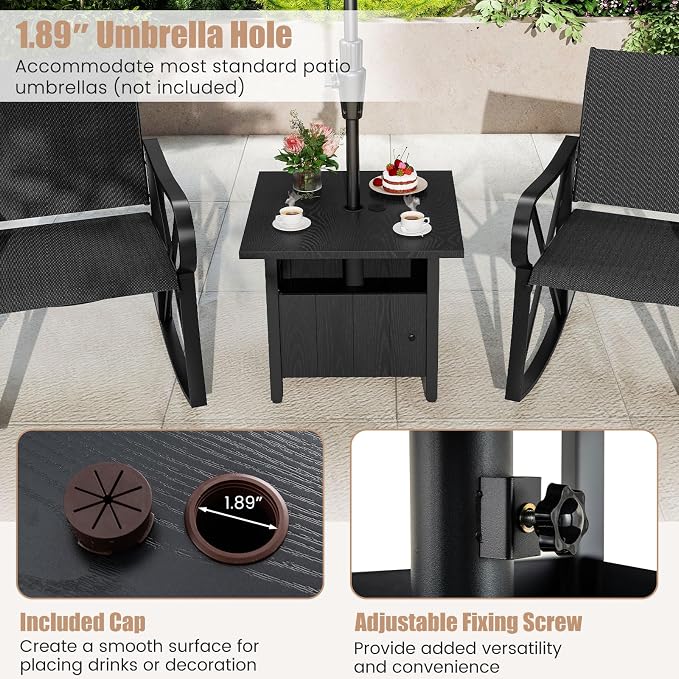 Tangkula Outdoor Table with Hole, Patio Umbrella Table with 2 Sand Bags, 1.89" Umbrella Hole, Metal Frame, Outdoor Side Table for Garden, Deck and Poolside (Set of 2)
