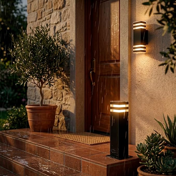 Wired Wall Light Outdoor Waterproof IP65, Super Bright Starburst Pattern 2 x GU10 Sockets Duo Pathway Light, 1 Unit Professional Landscape Lighting for Garden, Yard, Patio, Walkway, Anti-Rust Aluminum