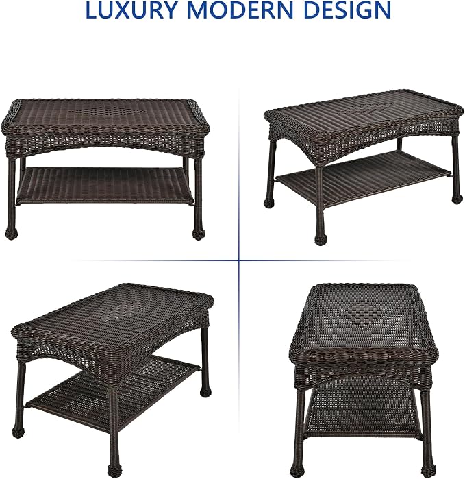 Jeco Wicker Patio Love Seat and Coffee Table Set without Cushion, Espresso