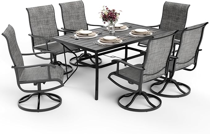 Pamapic 7-Piece Patio Dining Furniture Set with Swivel Chairs, Outdoor Table & 6 Textilene Chairs for Garden, Backyard, Pool, Deck, Gray
