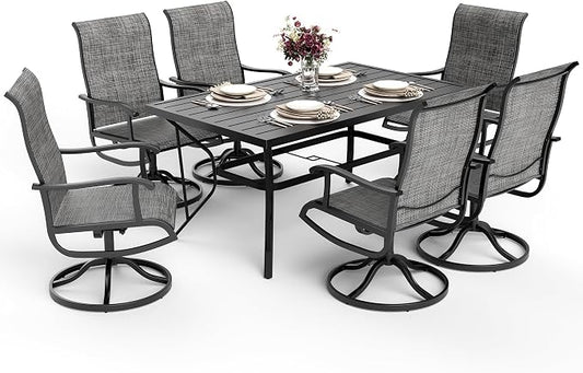 Pamapic 7-Piece Patio Dining Furniture Set with Swivel Chairs, Outdoor Table & 6 Textilene Chairs for Garden, Backyard, Pool, Deck, Gray